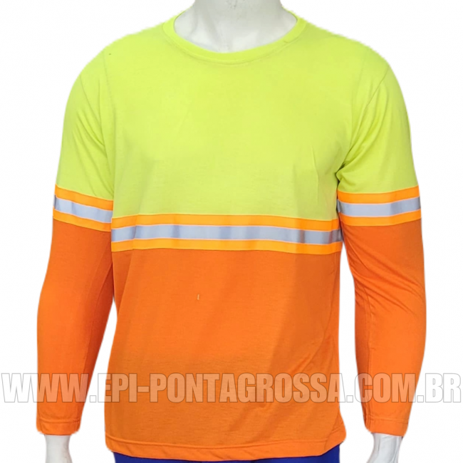 CAMISETA POLIVISCOSE MANGA LONGA AMARELA LARANJA FAIXA